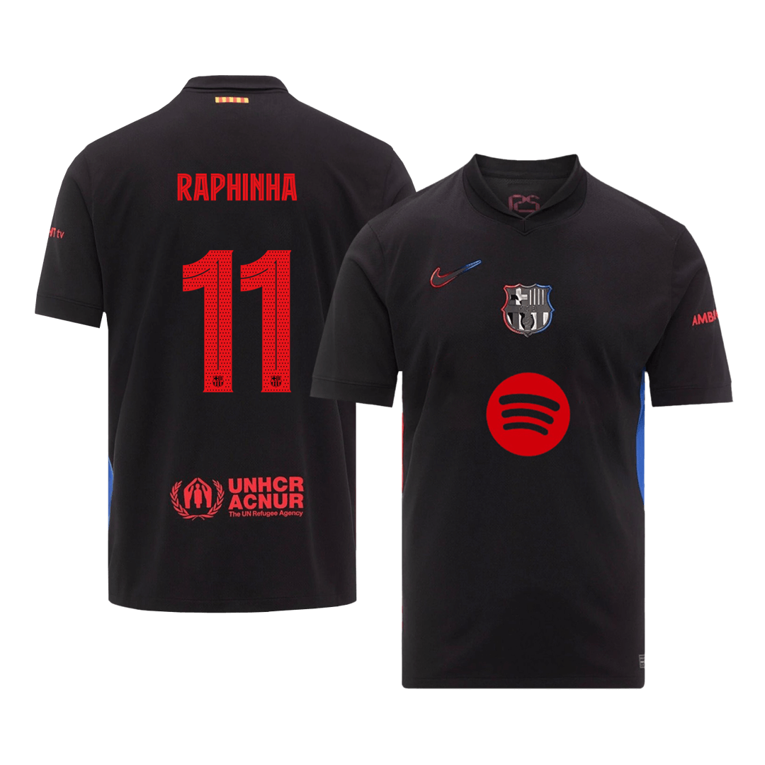 RAPHINHA #11 Barcelona Soccer Jersey Away Custom Shirt - UCL (Spotify Logo Without Text) - bestsoccerstore