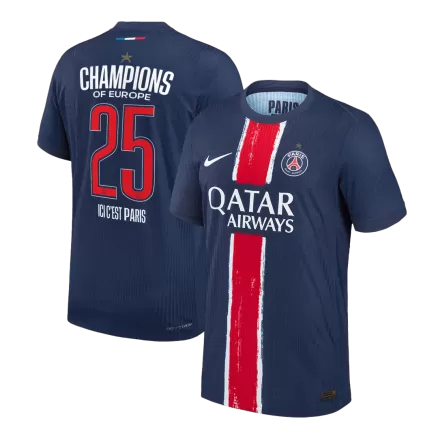 Authentic CHAMPIONS #25 Soccer Jersey PSG Home Shirt 2024/25 CHAMPIONS OF EUROPE - bestsoccerstore
