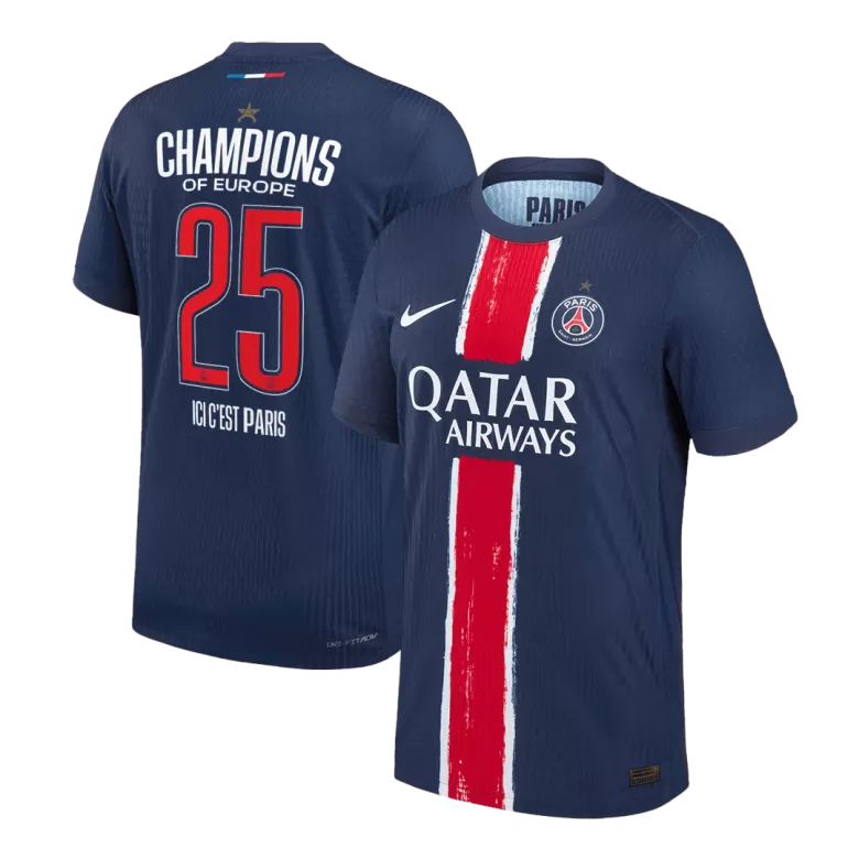 Authentic CHAMPIONS #25 Soccer Jersey PSG Home Shirt 2024/25 CHAMPIONS OF EUROPE - bestsoccerstore