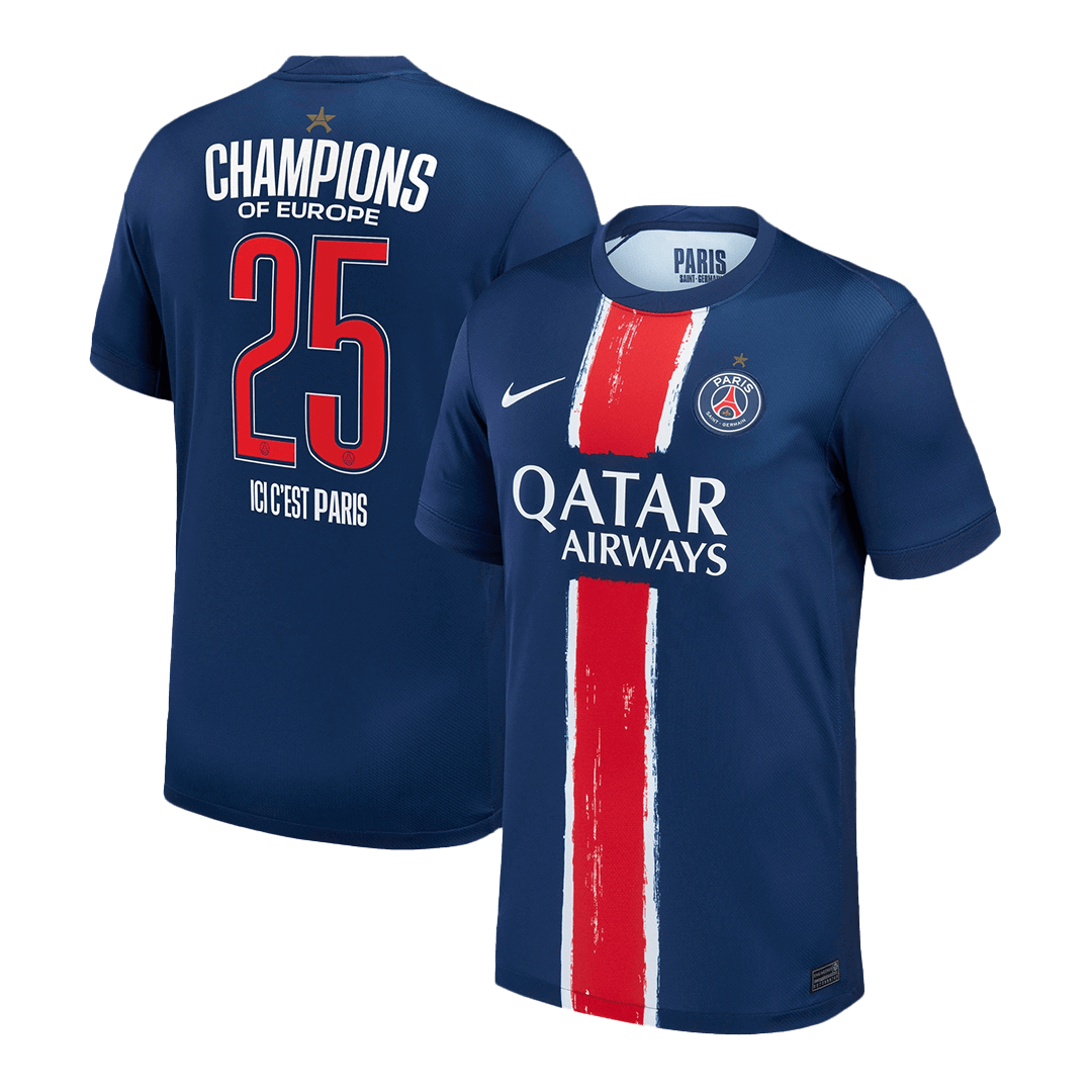 PSG CHAMPIONS #25 Soccer Jersey Home Custom Shirt - CHAMPIONS OF EUROPE - bestsoccerstore