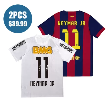 NEYMAR JR #11 Retro Jersey Santos FC  Home Soccer Shirt 2012 & Barcelona Home Soccer Shirt 2014/15 - bestsoccerstore