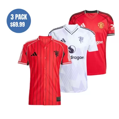 3 Pack - Manchester United 25/26 Home & Away Soccer Jersey & US Pack Shirt Combination - bestsoccerstore