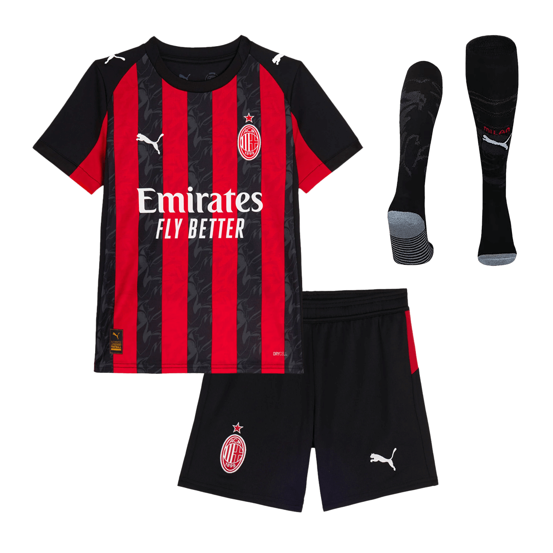 Kids AC Milan Home Custom Full Soccer Kits 2025/26 - bestsoccerstore