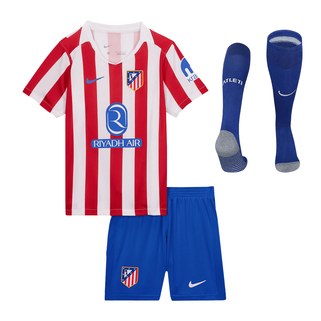 Kids Atletico Madrid Home Custom Full Soccer Kits 2025/26 - bestsoccerstore