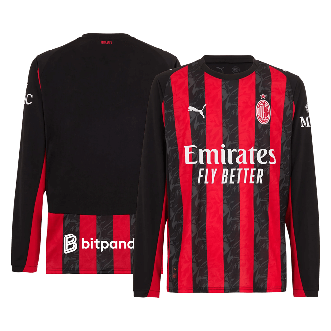 [Free]AC Milan Long Sleeve Jersey Home Football Shirt 2025/26 - bestsoccerstore
