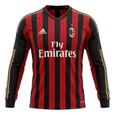 AC Milan Retro Jersey Home Long Sleeve Soccer Shirt 2013/14 - bestsoccerstore