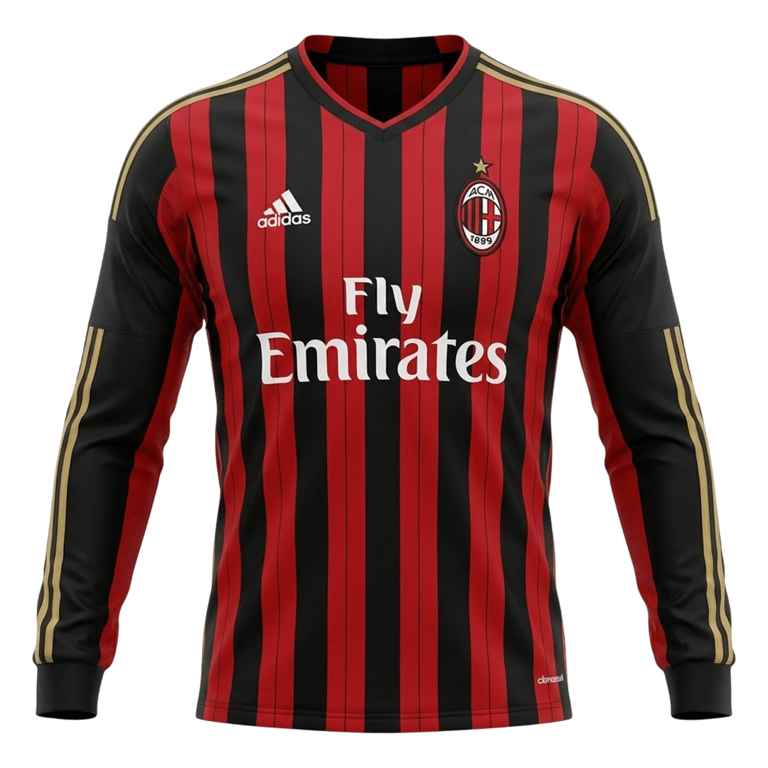 AC Milan Retro Jersey Home Long Sleeve Soccer Shirt 2013/14 - bestsoccerstore