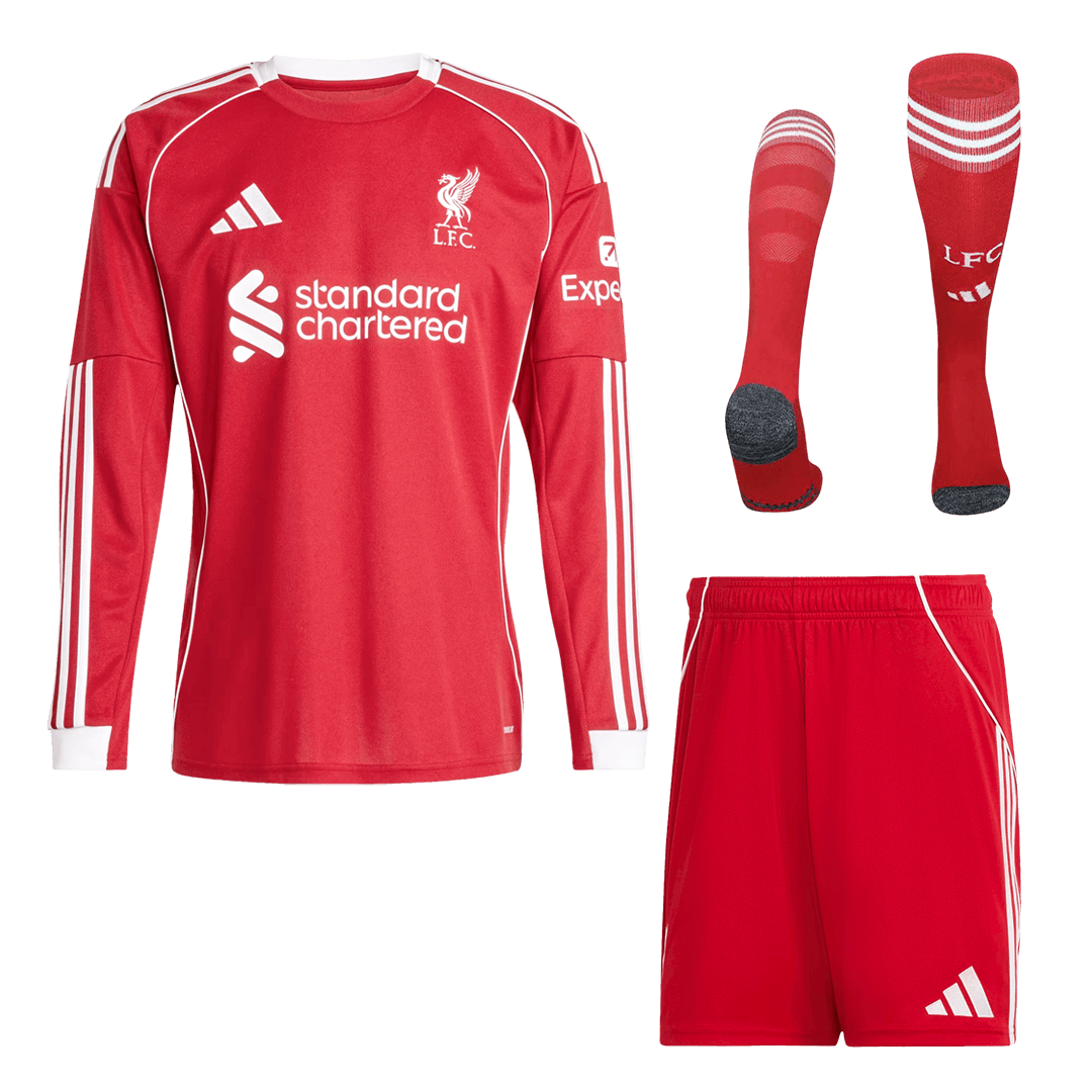 Liverpool Home 2025/26 Custom Long Sleeve Soccer Kit - bestsoccerstore