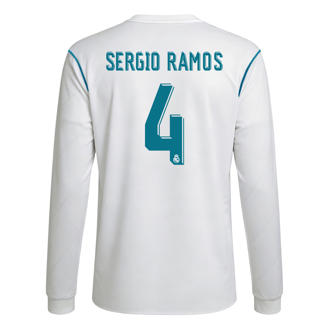SERGIO RAMOS #4 Real Madrid Retro Jersey Home Long Sleeve Soccer Shirt 2017/18 - bestsoccerstore