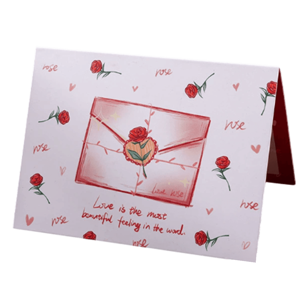 Custom Rose Envelope Valentine's Day Card Red - bestsoccerstore