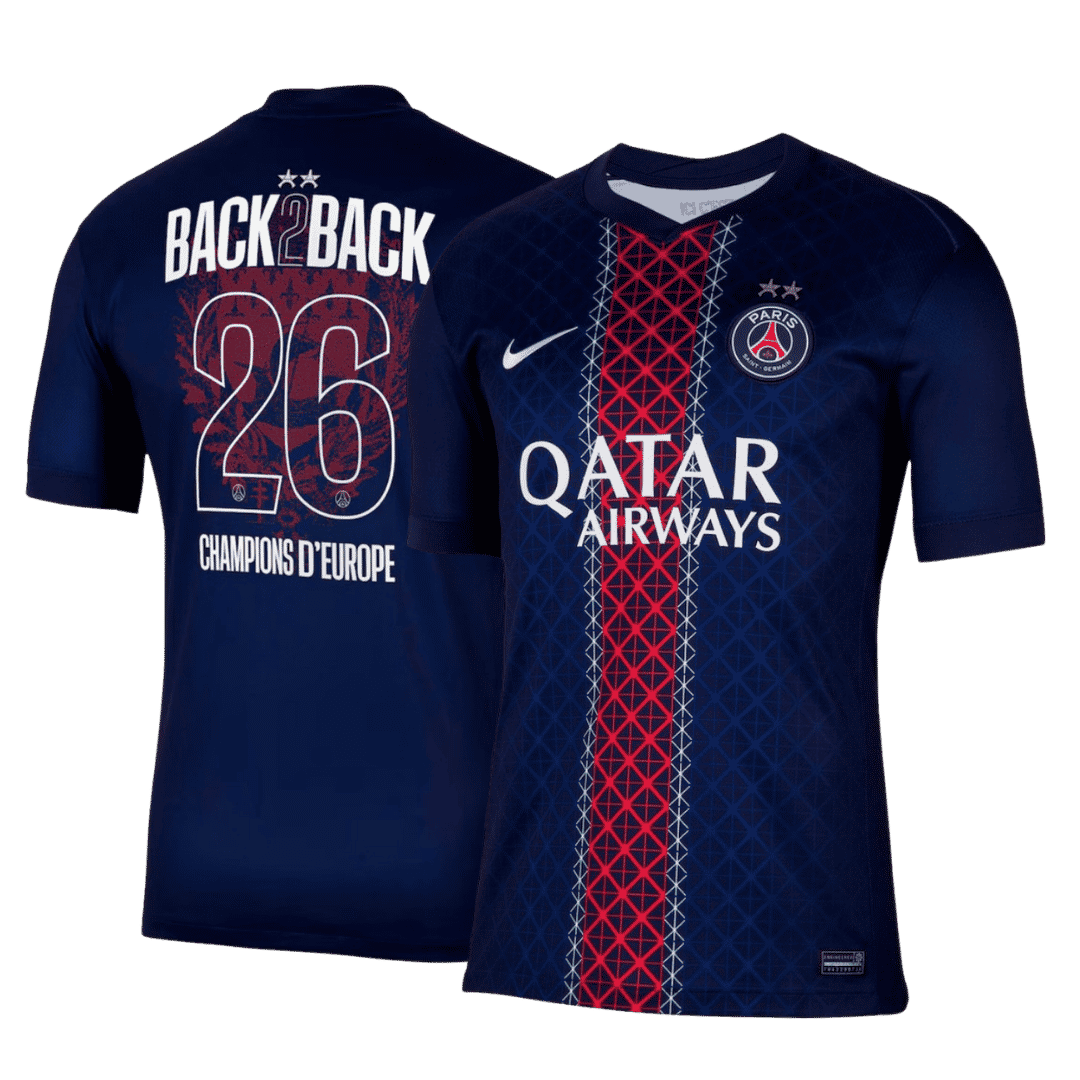 PSG Champions of Europe #26 Soccer Jersey Home Custom Shirt 2025/26 - bestsoccerstore