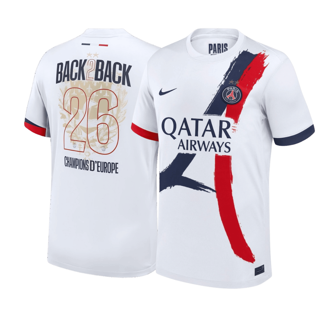 PSG Champions of Europe #26 Soccer Jersey Away Custom Shirt/26 - bestsoccerstore
